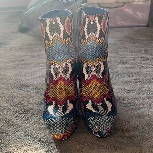 Colorful snakeskin booties